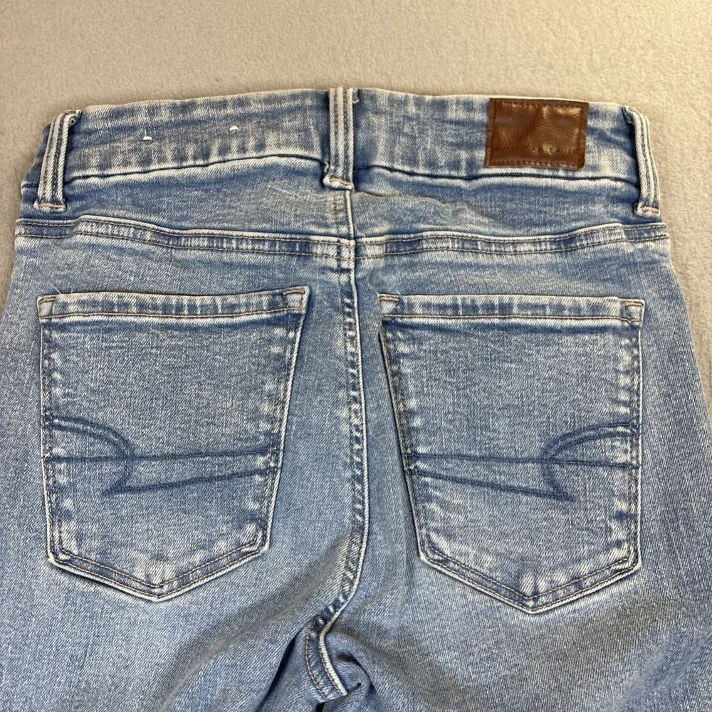 American‎ Eagle Super Hi-Rise Flare Jeans Women 0 Blue Light Wash Stretch Denim